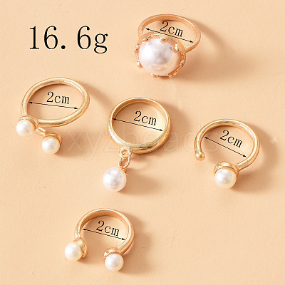 Zinc Alloy & Plastic Imitation Pearl Round Beads Finger Rings Sets WG9DC8A-01-1