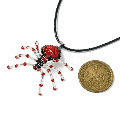 Braided Glass Seed Bead Spider Pendant Necklaces NJEW-MZ00036-1