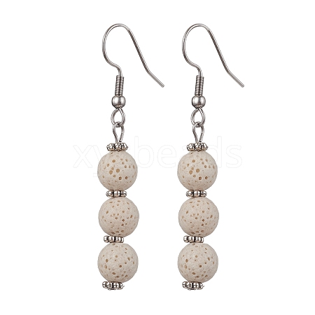 Dyed Nature Lava Rock Round Beaded Dangle Earrings for Women EJEW-JE05636-04-1