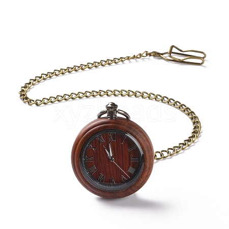 Ebony Wood Pocket Watch with Brass Curb Chain and Clips WACH-D017-A13-02AB-1