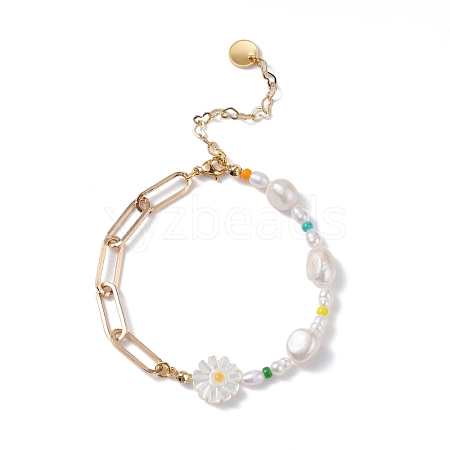 Sunflower Natural Shell Beads Bracelet BJEW-TA00027-1