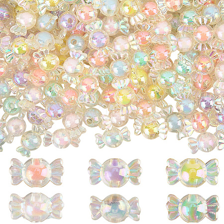 300Pcs 6 Colors Transparent Acrylic Beads TACR-PA0001-01-1