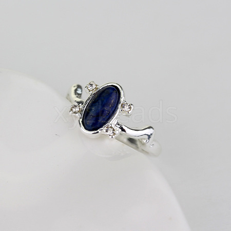 Alloy with Natural Lapis Lazuli Finger Rings FS-WGF3EDB-02-1