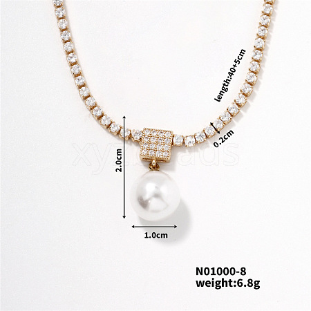 Elegant Pearl Pendant with Shiny Diamond Chain Necklace Jewelry for Women TF6886-8-1