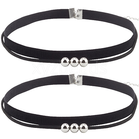 4Pcs 2Styles Alloy Round & Black Velvet Double Layer Choker Necklaces NJEW-WH20002-11A-1