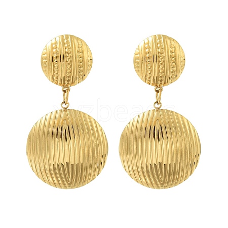 Ion Plating(IP) Flat Round 304 Stainless Steel Stud Dangle Earrings for Women EJEW-G400-35G-1