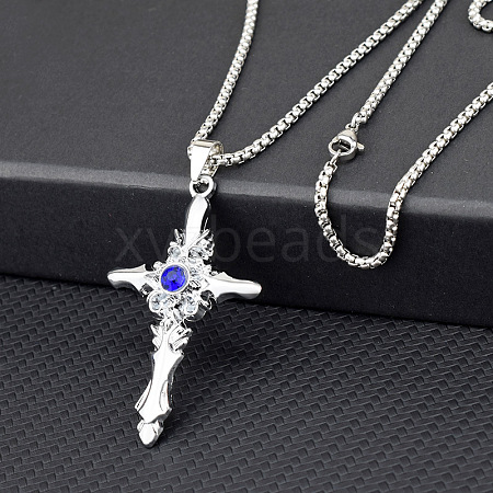 Cross Alloy Rhinestone Pendant Necklaces for Men FS-WG275E1-02-1
