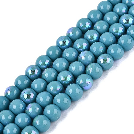 Electroplate Opaque Glass Beads Strands EGLA-Q132-6MM-01C-09-1