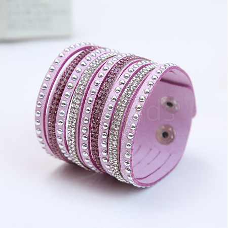 9-row Suede Cord & Rhinestone & Alloy Rivet Wrap Bracelets WG9BE7D-10-1