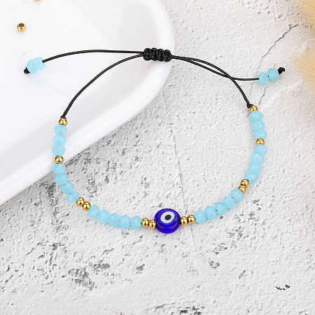 Adjustable Glass Evil Eye Brided Bead Bracelet TV3992-4-1