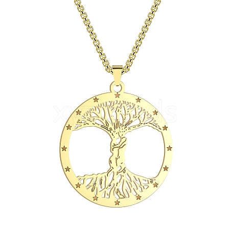 Stainless Steel Couple Tree of Life Pendant Box Chain Necklaces PW-WG08693-01-1