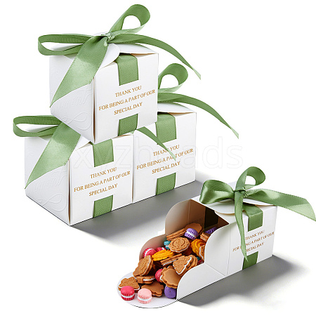 Gold Stamping For You White Paper Candy Boxes with Ribbon CON-WH0043-302A-1