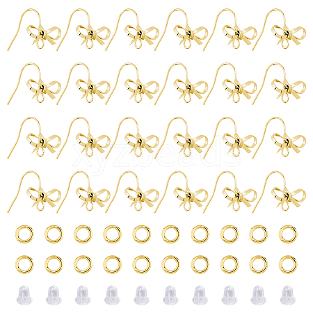 Bowknot Shape Brass Earring Hooks KK-HS0001-78G-1