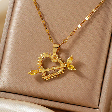 Shiny Romantic Hollow Love Cupid Arrow Elegant Brass Cubic Zirconia Pendant Necklaces CY4555-1-1