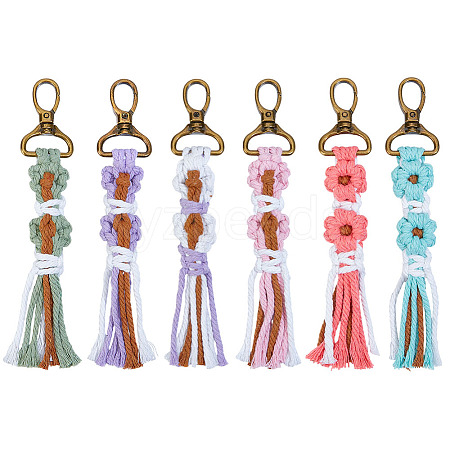 6Pcs 6 Colors Cotton Cord Knitted Flower Tassel Pendant Decoration HJEW-MA00026-1