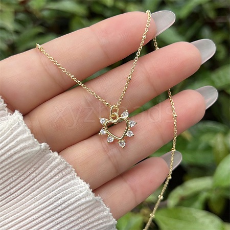 Brass Pave Cubic Zirconia Heart Pendant Necklaces for Women WG4AE4E-02-1