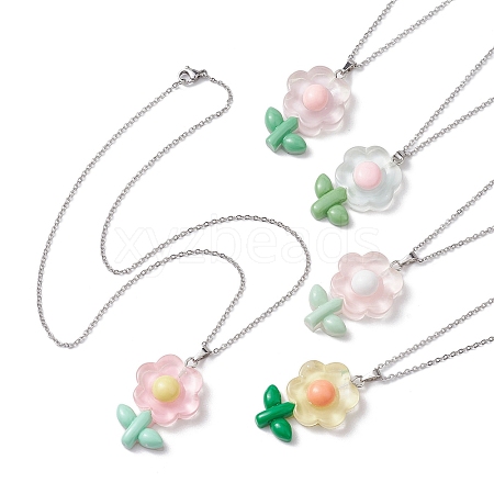 Resin Flower Pendant Necklaces NJEW-JN04727-1