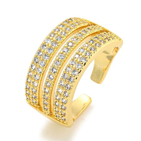 Rack Plating Five Row Brass Micro Pave Cubic Zirconia Open Cuff Ring RJEW-C082-14G-1