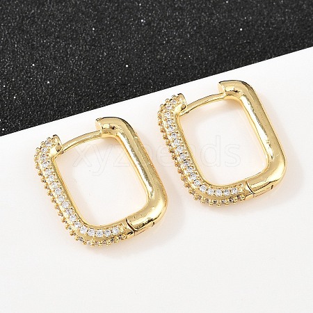 Rectangle Brass Clear Cubic Zirconia Stud Earrings EJEW-A156-12B-G-1