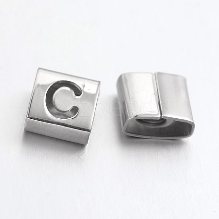 Tarnish Resistant Letter Style 201 Stainless Steel Square Slide Charms STAS-L132-16-1