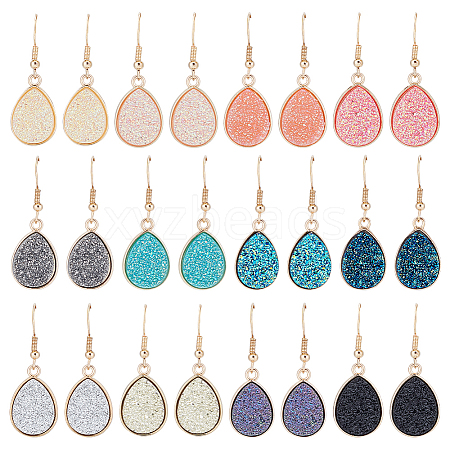 ANATTASOUL 12 Pairs 12 Color Bling Resin Teardrop Dangle Earrings EJEW-AN0001-66-1