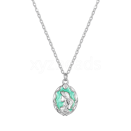 French Vintage Stainless Steel Princess Fish Tail Double-sided Relief Pendant Necklace. FK0425-2-1