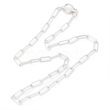 304 Stainless Steel Paperclip Chain Necklaces NJEW-H305-10P-1