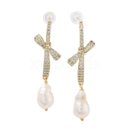 Natural Pearl Dangle Stud Earrings EJEW-P256-33G-1