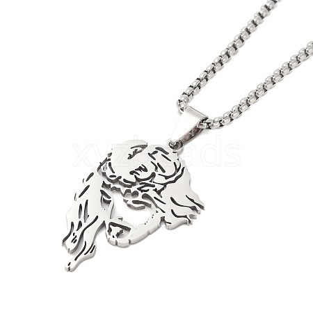 Non-Tarnish 304 Stainless Steel Box Chain Hollow Christian Jesus Face Pendant Necklaces for Women Men NJEW-U005-06P-1