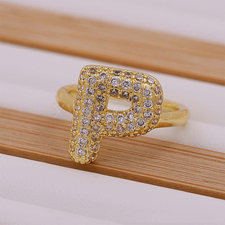 Brass Micro Pave Clear Cubic Zirconia Initial Cuff Rings FS-WGB210B-16-1