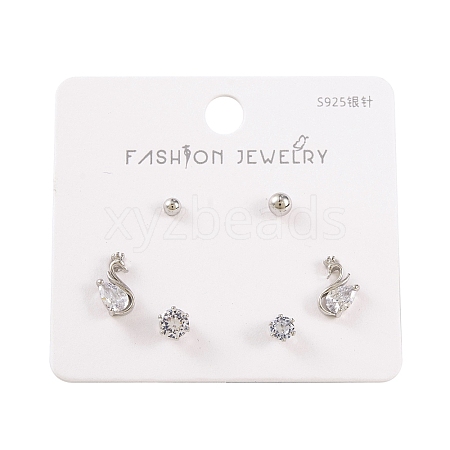 6 Pcs Brass Mirco Pave Clear Cubic Zirconia Ear Studs EJEW-S218-01P-05-1
