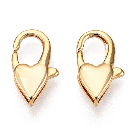 Brass Heart Lobster Claw Clasps X-KK-N254-14G-1