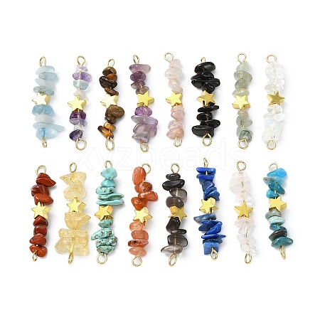 16Pcs 16 Styles Mixed Gemstone Chip Beaded with Brass Star Connector Charms PALLOY-JF03064-02-1