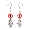 Lampwork Evil Eye with Hamsa Hand Dangle Earrings EJEW-JE05007-5