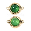 Brass Pave Natural Green Onyx Agate(Dyed & Heated) Flat Round Links Connector Charms KK-U043-45G-A-1