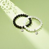 2Pcs 2 Style Natural Golden Sheen Obsidia & White Jade Stretch Bracelets Set with Alloy Yin Yang Charms BJEW-JB08446-2