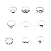 9Pcs Boho Alloy Rhinestone Plain Band Rings PW-WG2EE61-01-5