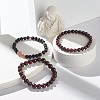 Natural Garnet & Lava Rock Round Beads Stretch Bracelets Set BJEW-JB06982-01-5