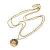 304 Stainless Steel & Plastic Colorful Flat Round Pendant Double Layer Necklaces for Women NJEW-U032-05G-4