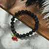 Natural Lava Rock Round Beaded Stretch Bracelet BJEW-JB09804-2