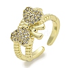 Bowknot Brass Micro Pave Cubic Zirconia Open Cuff Ring for Women RJEW-E296-11G-1