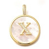 Rack Plating Brass Micro Pave Clear Cubic Zirconia Pendants with Shell KK-M309-42G-X-1