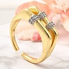 Brass Micro Pave Clear Cubic Zirconia Cuff Rings RJEW-U035-05GP-1