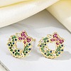 Christmas Rack Plating Brass Cubic Zirconia Stud Earrings EJEW-K245-55E-G-1