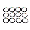 12 Constellation 9mm Round Natural Lava Rock Chakra Beaded Stretch Bracelet Sets BJEW-JB10891-1