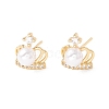 Clear Cubic Zirconia Crown Stud Earrings with Acrylic Pearl EJEW-F282-37G-1