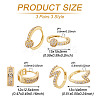  Jewelry 3 Pairs 3 Style Round & Lightning Bolt & Square Cubic Zirconia Huggie Hoop Earrings EJEW-PJ0001-03-8