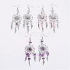 Woven Net/Web with Feather Alloy Dangle Earrings EJEW-JE02338-1