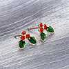 Cubic Zirconia Cherry Stud Earrings with Enamel X-EJEW-P199-14G-3