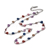 304 Stainless Steel Colorful Enamel Glitter Heart Link Cahin Necklaces for Women NJEW-K255-27P-4